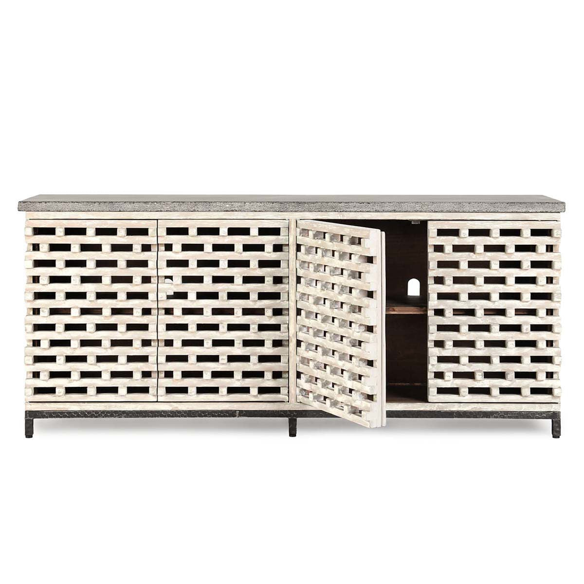 Virginia 4 Door Cabinet - Timeworn Cream/Blue Stone - Vintage Cream