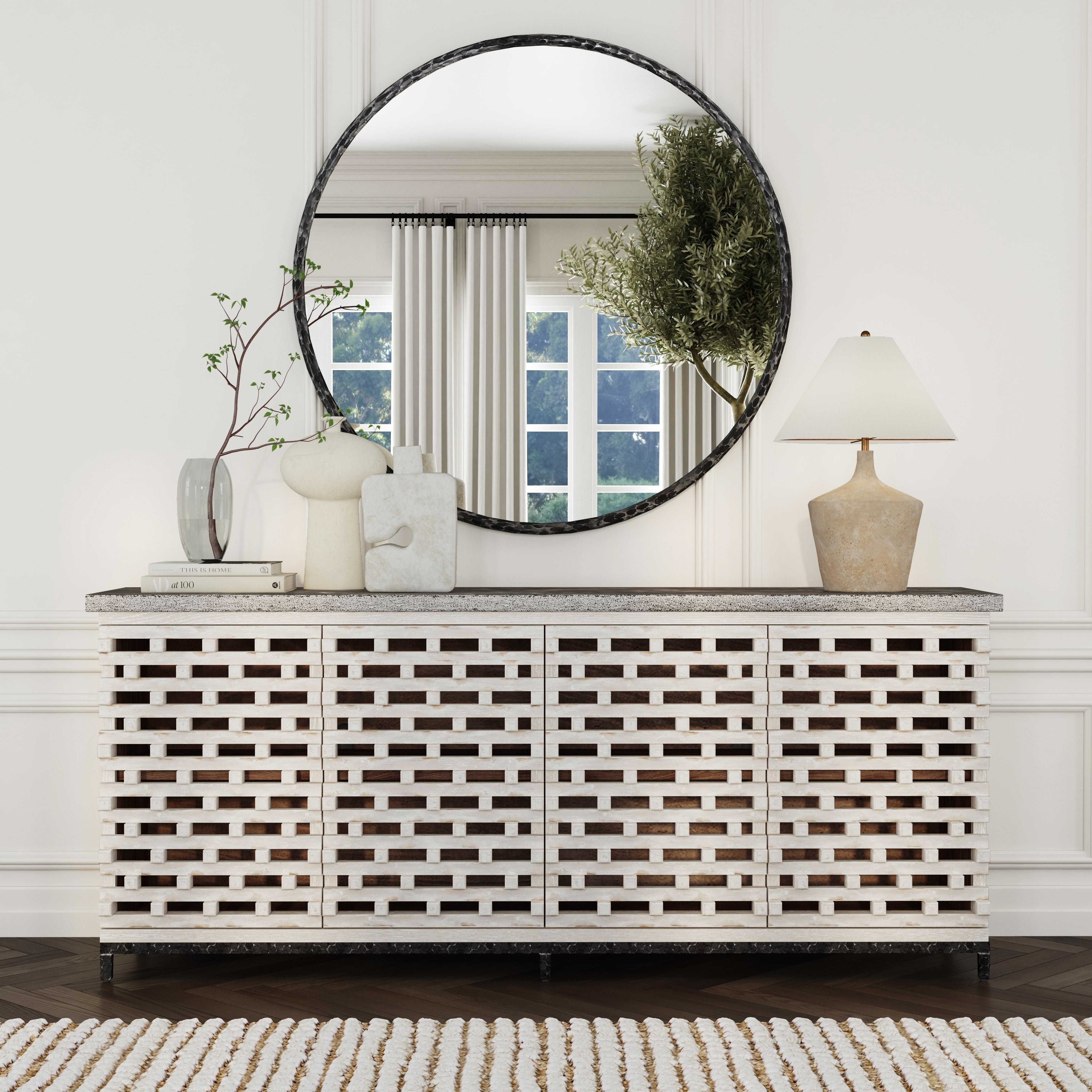 Virginia 4 Door Cabinet - Timeworn Cream/Blue Stone - Vintage Cream