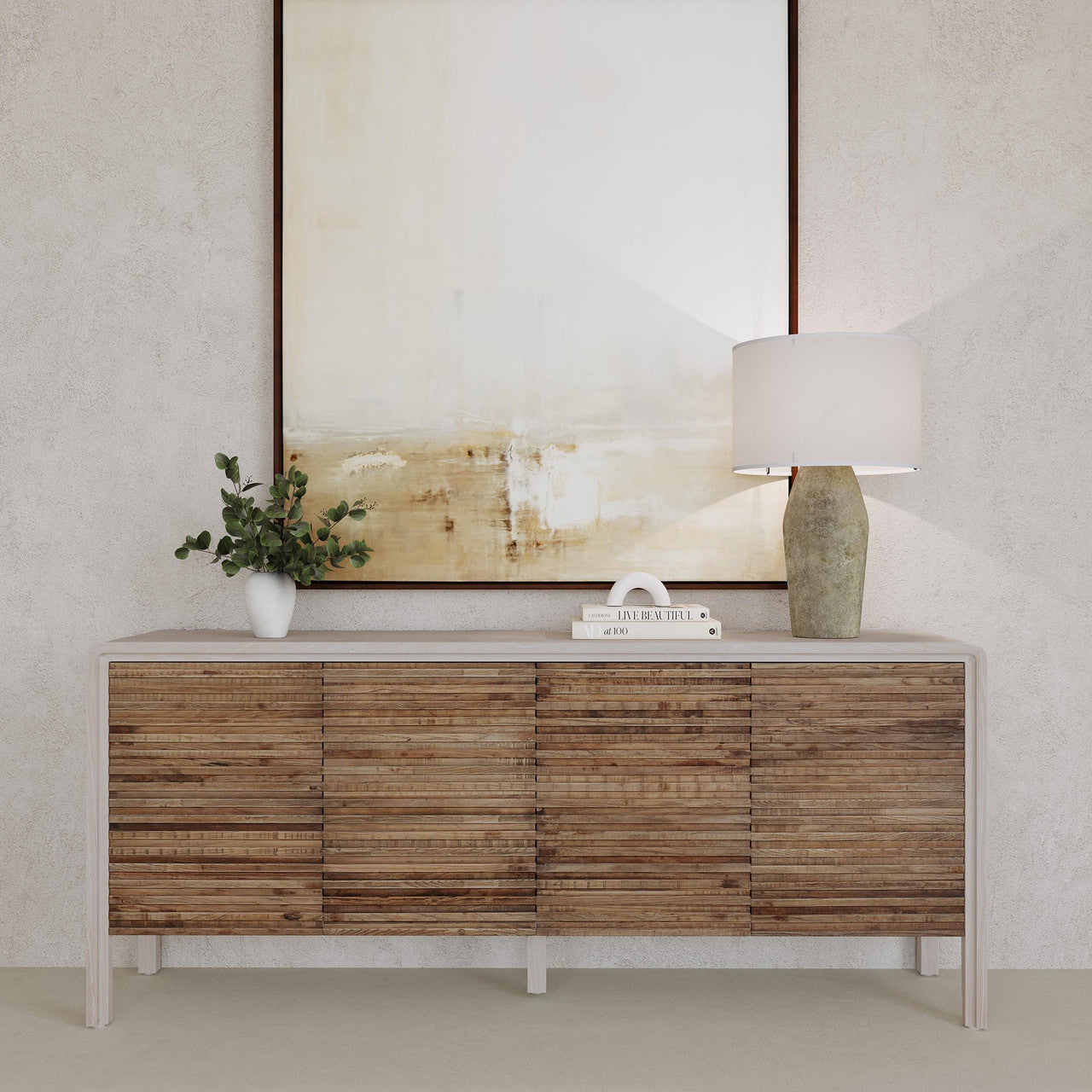 Elodie Solid Wood 4Dr Cabinet - Beige-Natural