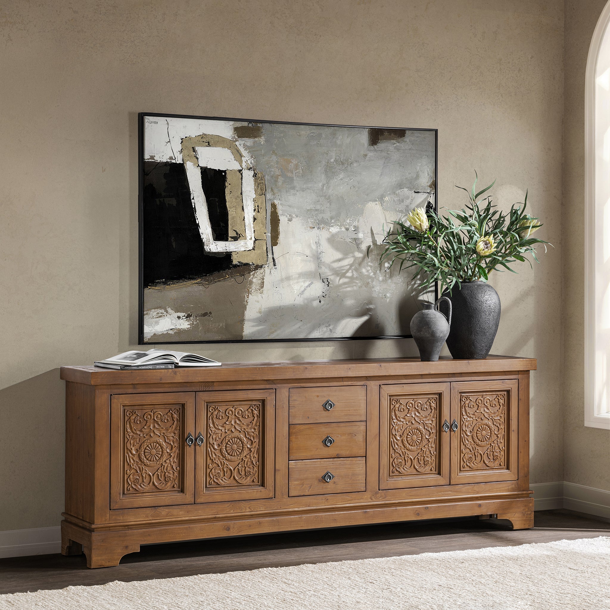 Amita 3 Drawer 4 Door Cabinet - Brown