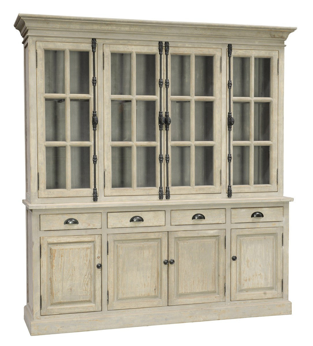 Chateau Rustic Solid Wood Hutch Cabinet- Antique White