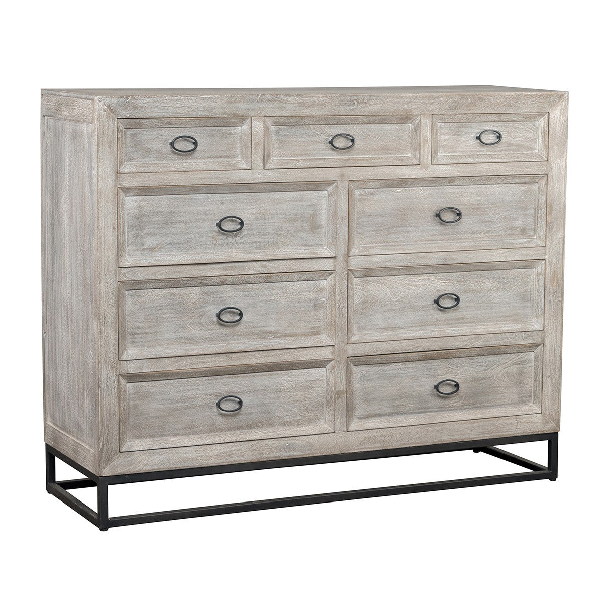 Marabella Solid Wood Whitewash 9 Drawer Dresser