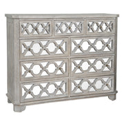 Lattice Whitewash Wood Mirrored 9 Drawer Dresser