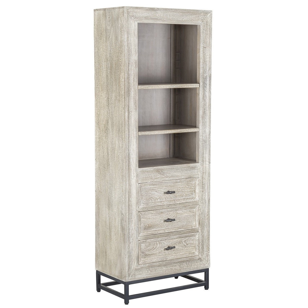 Marabella Solid Wood 3-Drawer Whitewash Bookcase