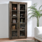Amy Oak Wood 2 Glass Door Tall Curio Cabinet 91"