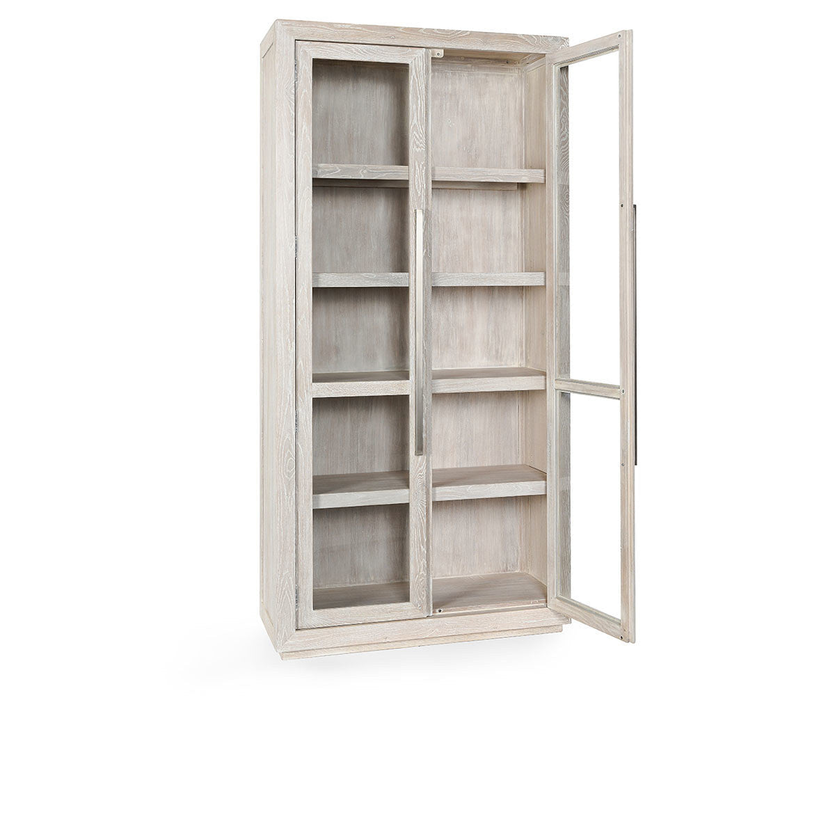 Amy Oak Wood 2 Glass Door Tall Curio Cabinet 91"-White Wash