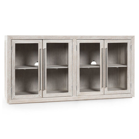 Amy Oak Wood 4 Glass Door Media Cabinet 72"-White Wash