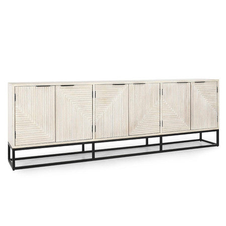 Finn Carved Solid Wood 6 Door Large Sideboard 108"