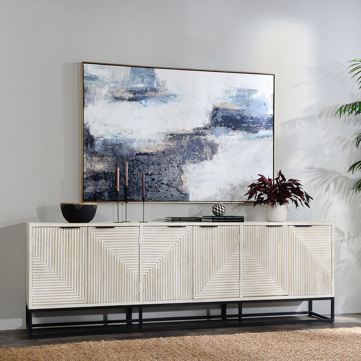 Finn Carved Solid Wood 6 Door Large Sideboard 108"
