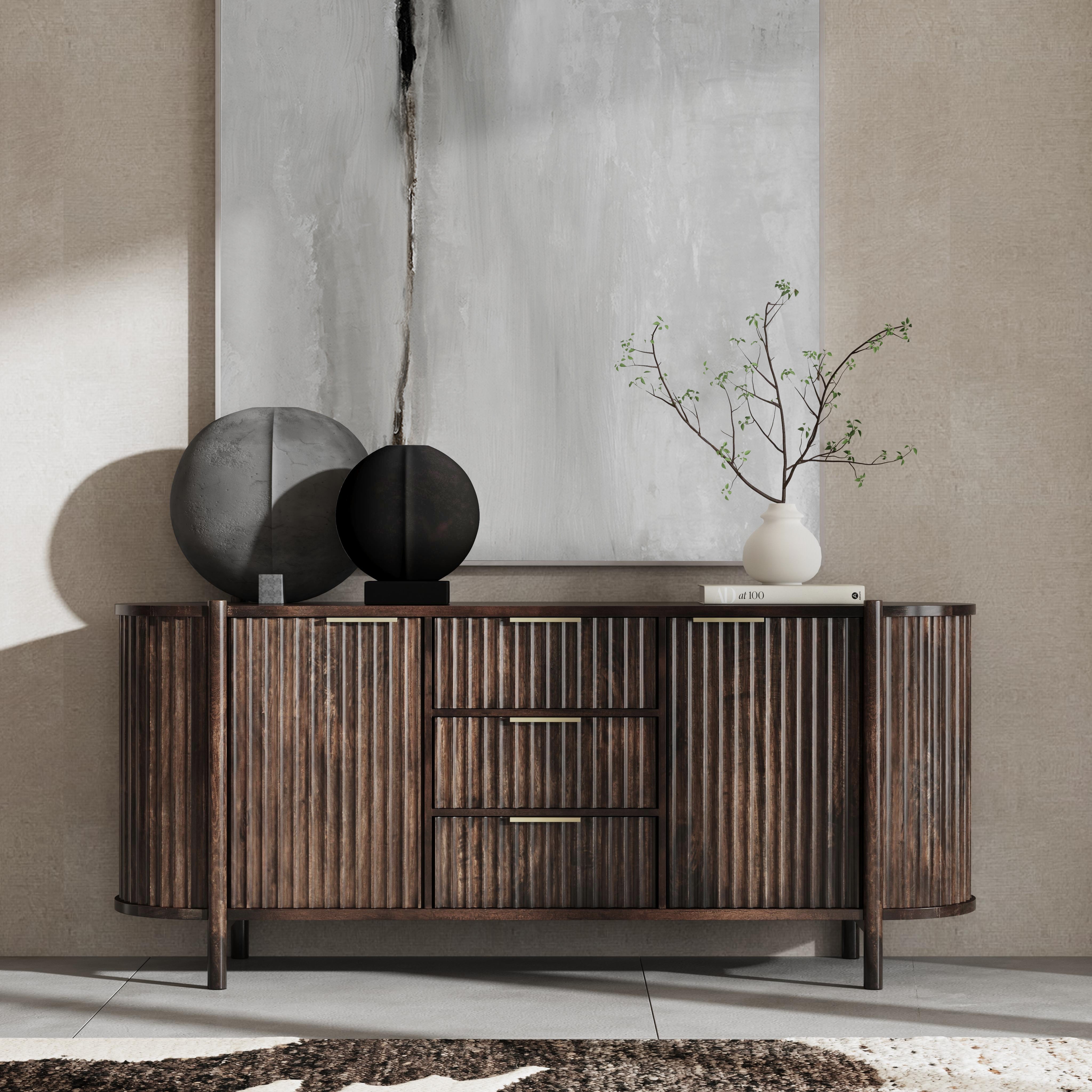 Redford 3 Drawer 2 Door Cabinet - Bark Brown
