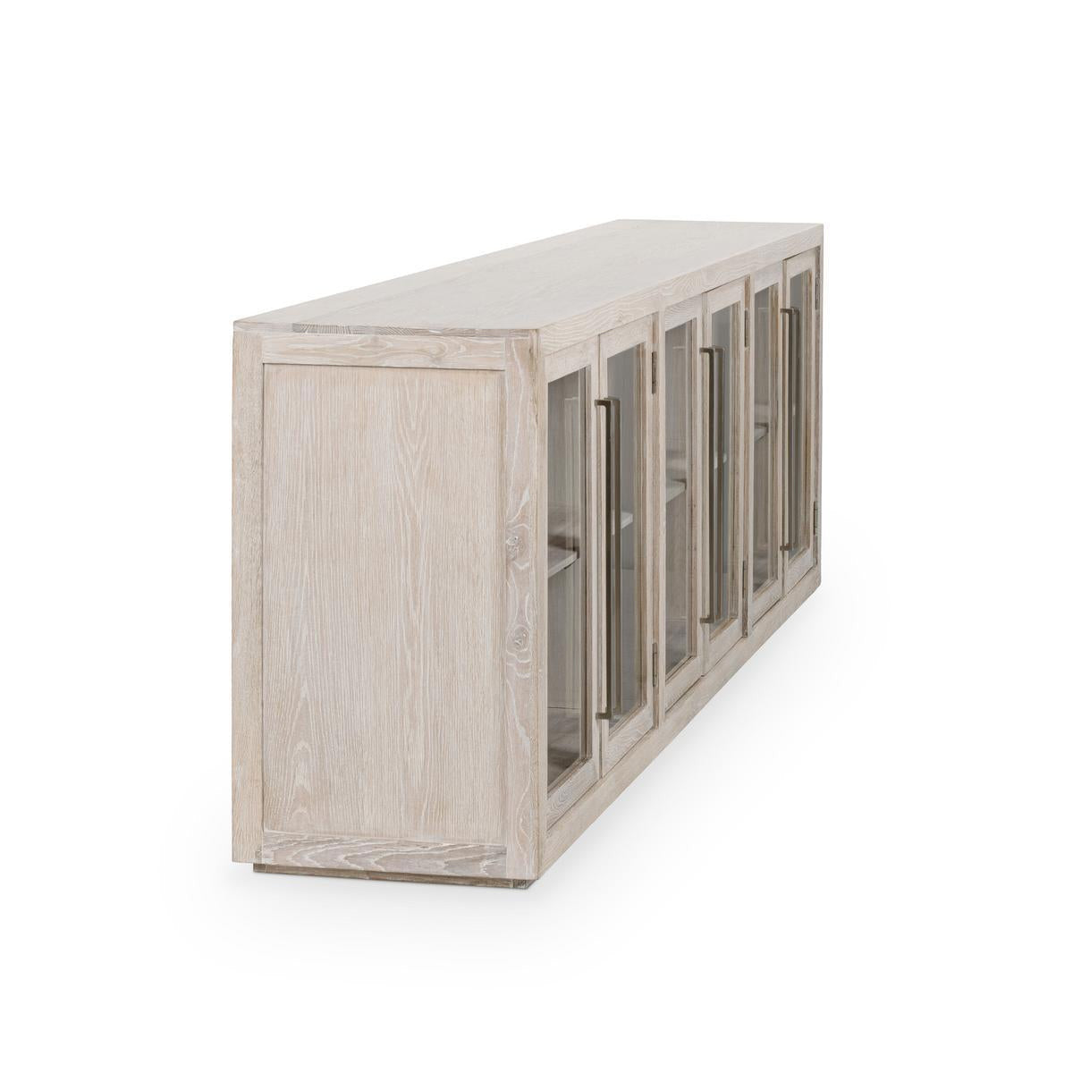 Amy Oak Wood 6 Glass Door Media Cabinet 108"-White Wash