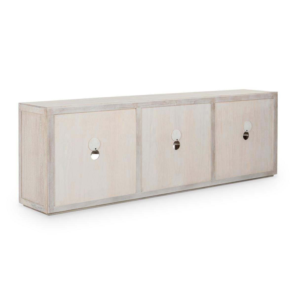 Amy Oak Wood 6 Glass Door Media Cabinet 108"-White Wash