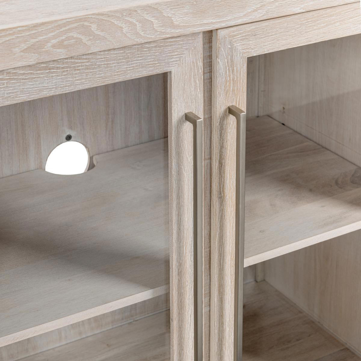 Amy Oak Wood 6 Glass Door Media Cabinet 108"-White Wash
