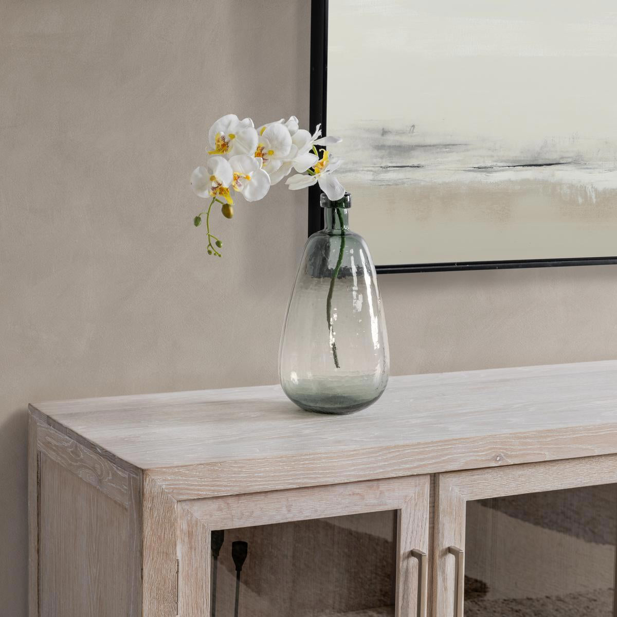 Amy Oak Wood 6 Glass Door Media Cabinet 108"-White Wash