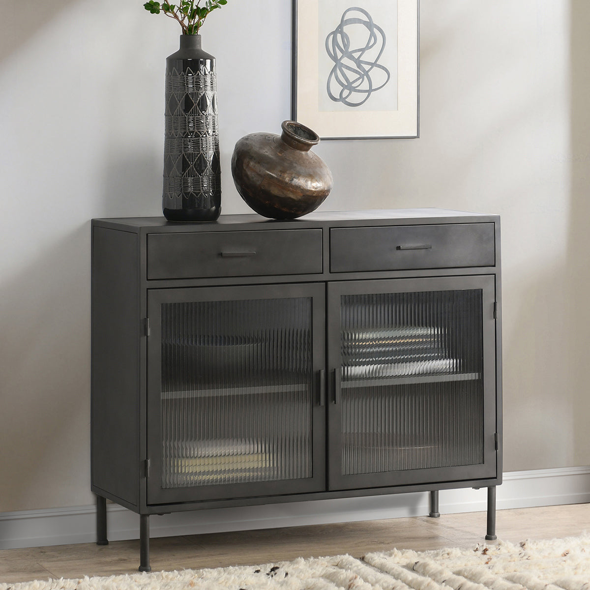 Nore Metal/Glass 2Dwr 2Dr Cabinet