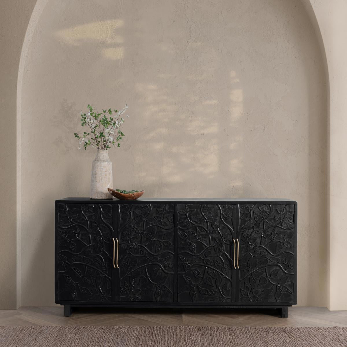 Albero Solid Wood 4Dr Buffet - Black