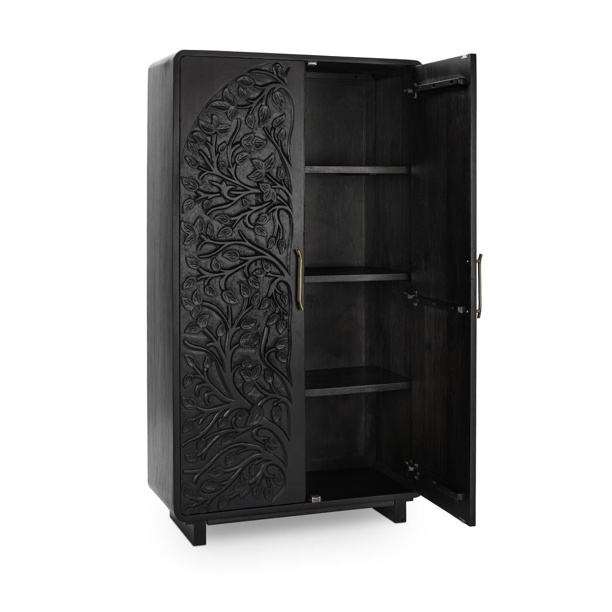 Albero Solid Wood Tall Cabinet - Black