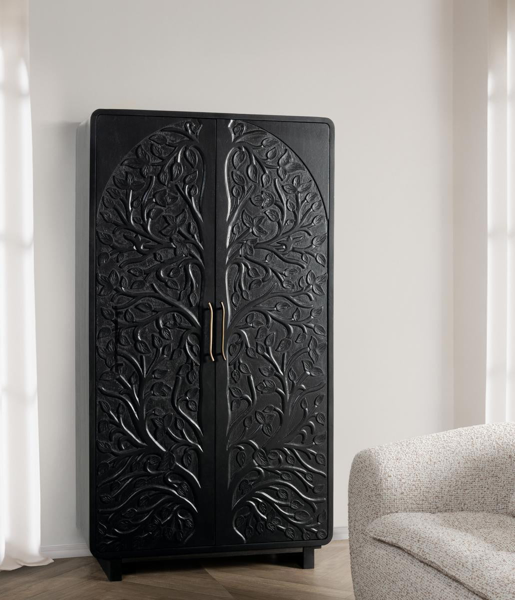 Albero Solid Wood Tall Cabinet - Black