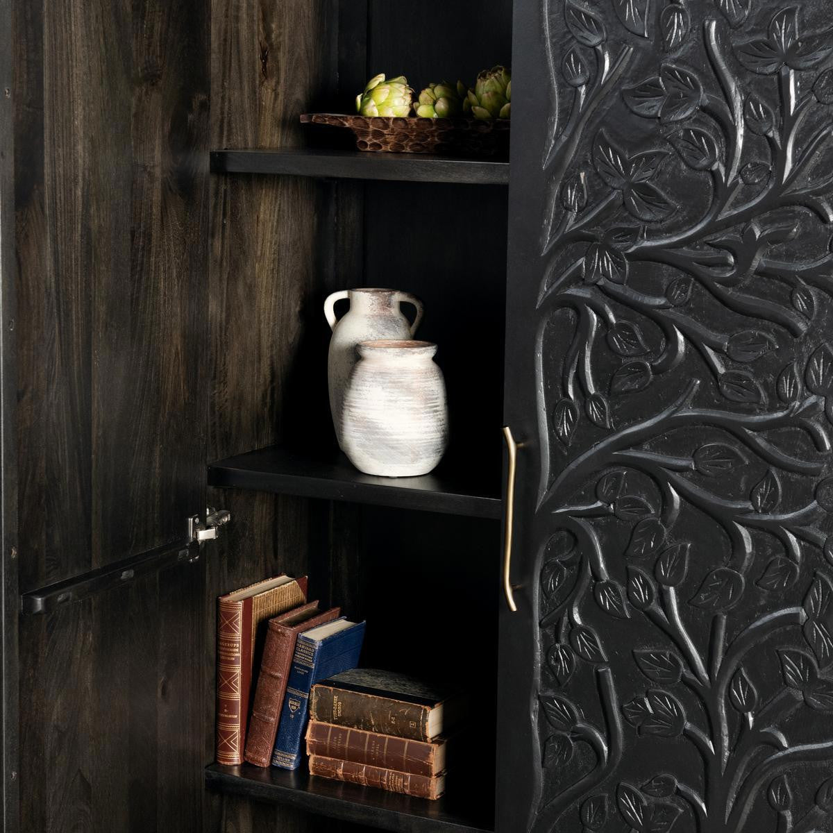 Albero Solid Wood Tall Cabinet - Black
