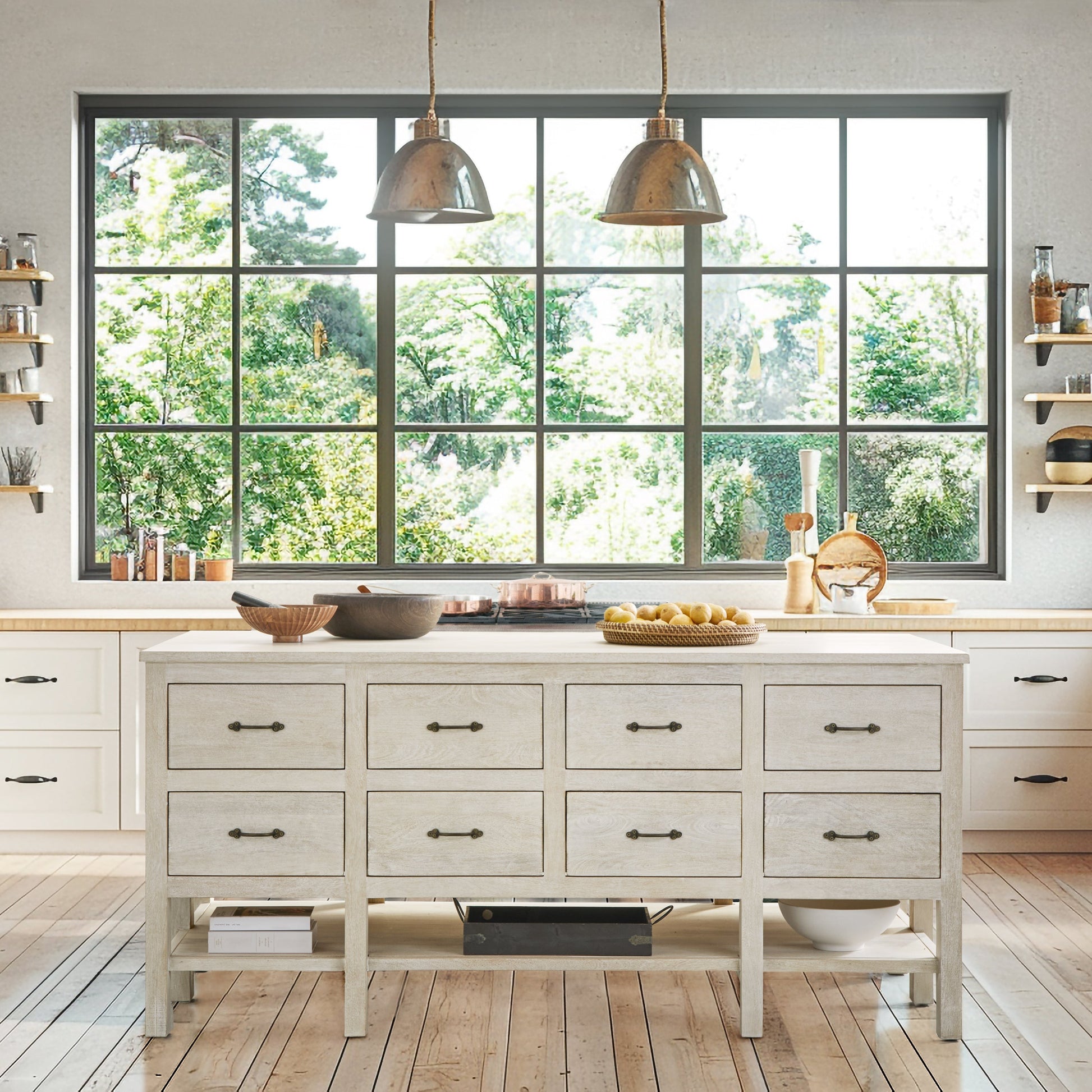 Workstation Cabinet - Creamwood - White Washed