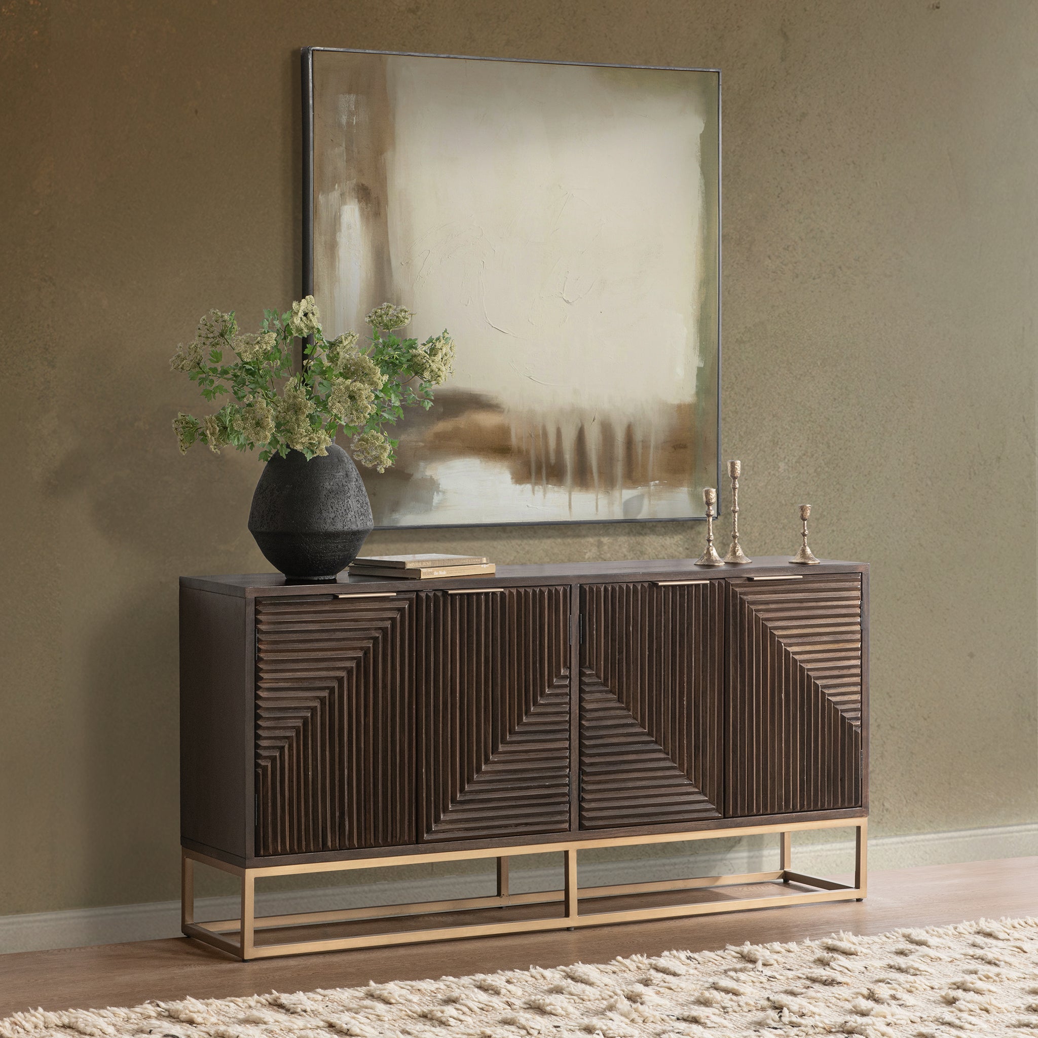 Flint 4 Doors Cabinet - Dark Brown