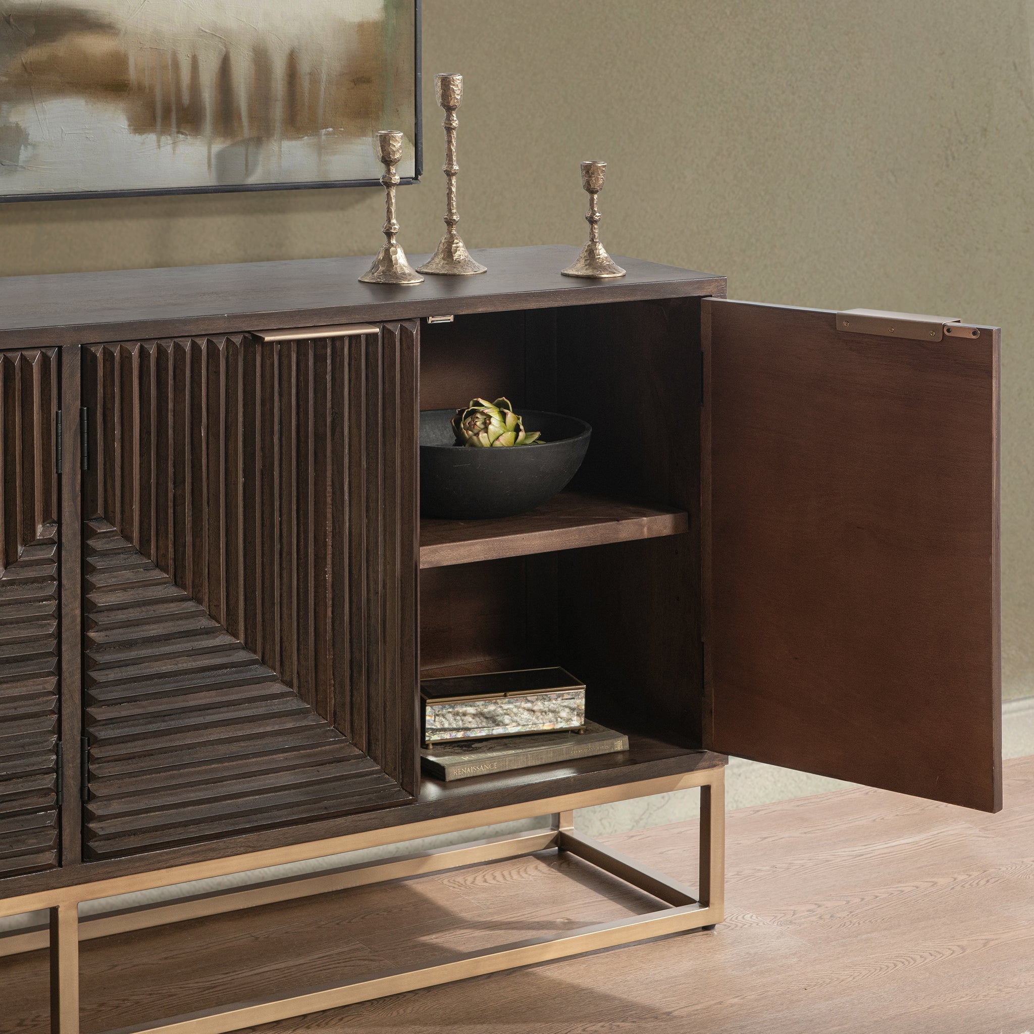Flint 4 Doors Cabinet - Dark Brown