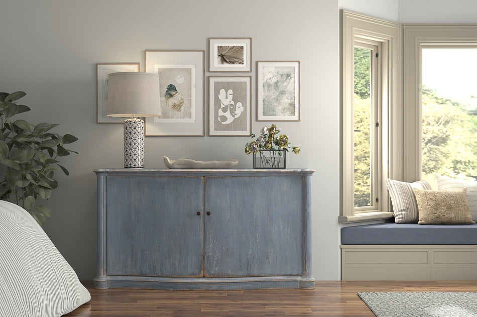 Columns Bowfront Sideboard, Blue by Sarreid Ltd - view 12