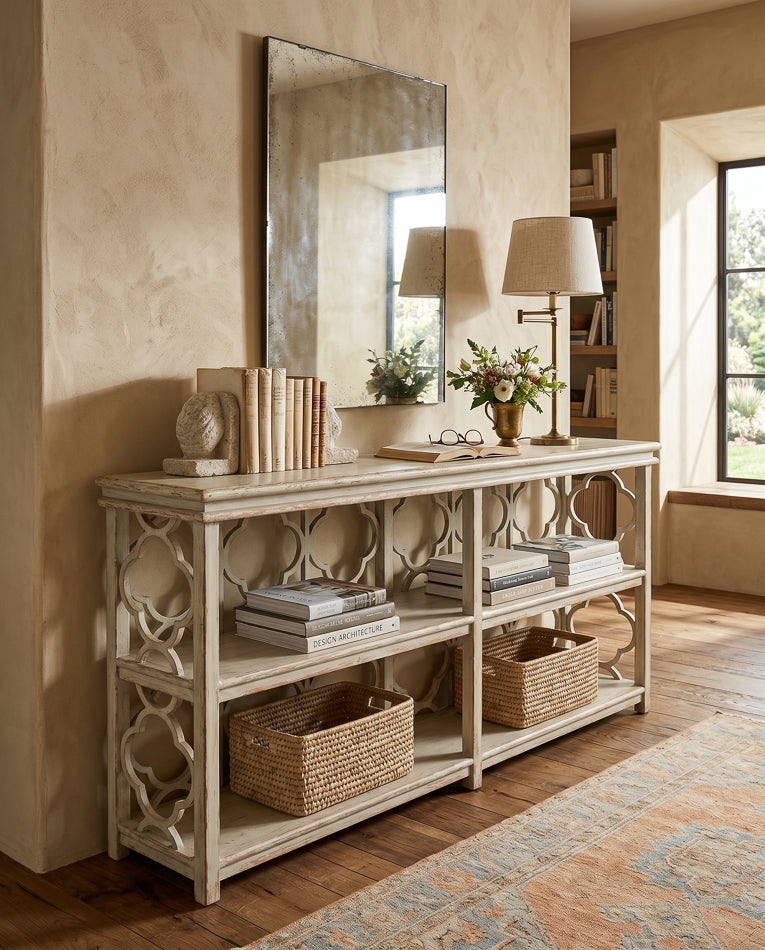 Quatrefoil Bookshelf Console Table by Sarreid Ltd - view 12