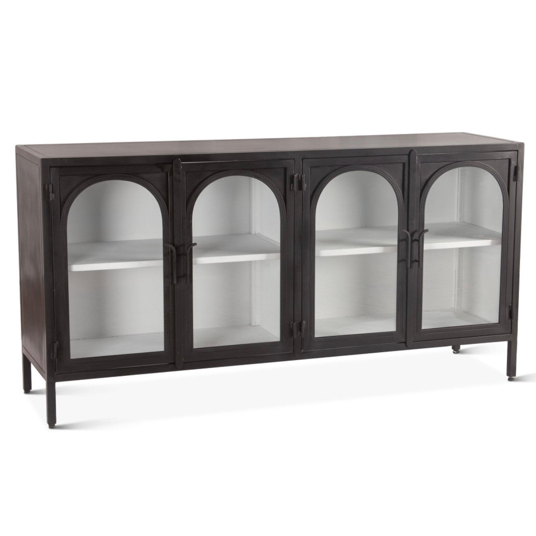 Penelope 63" Iron and Glass Sideboard Matte Black