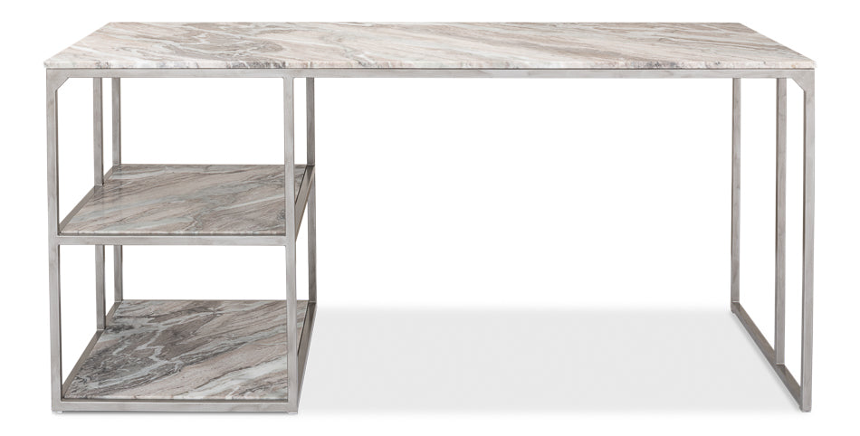 Open Desk With Shelves, Marble Top by Sarreid Ltd - view 2