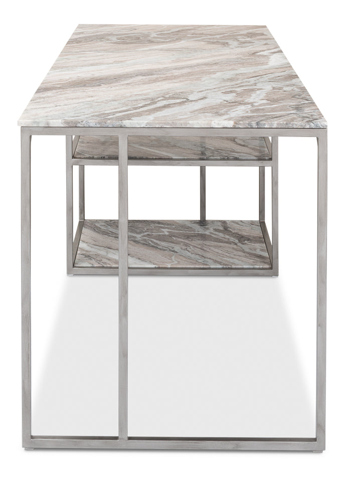 Open Desk With Shelves, Marble Top by Sarreid Ltd - view 3