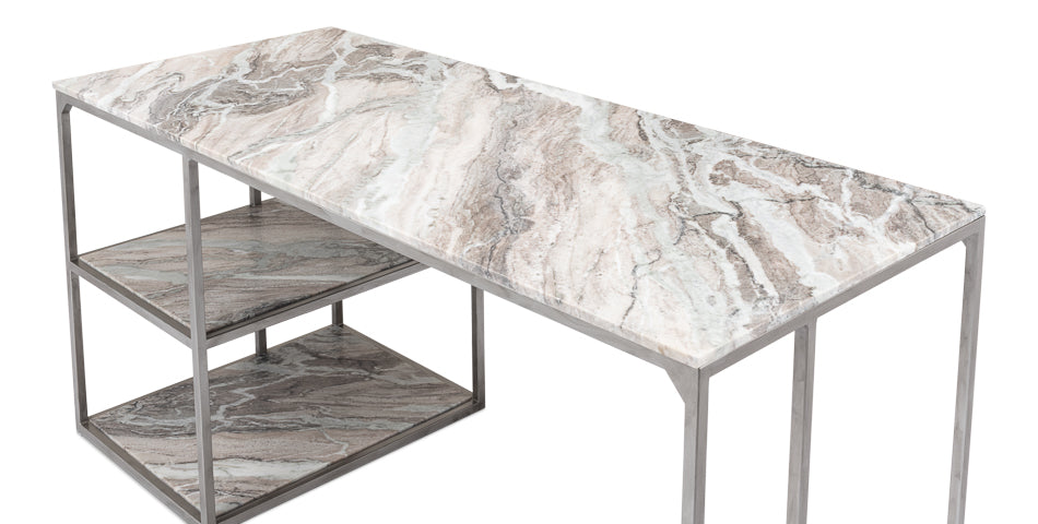 Open Desk With Shelves, Marble Top by Sarreid Ltd - view 4