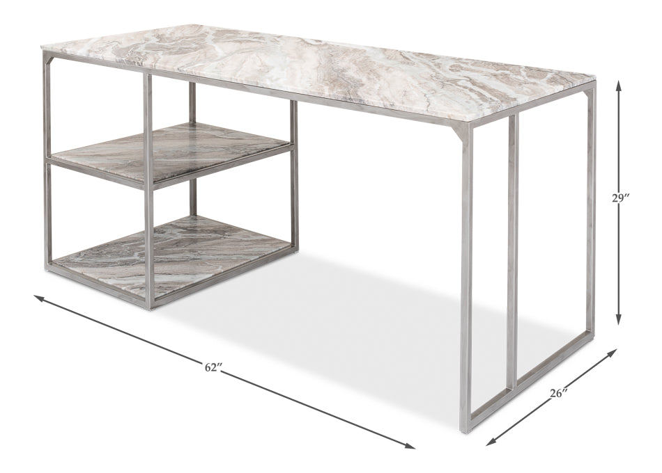 Open Desk With Shelves, Marble Top by Sarreid Ltd - view 6