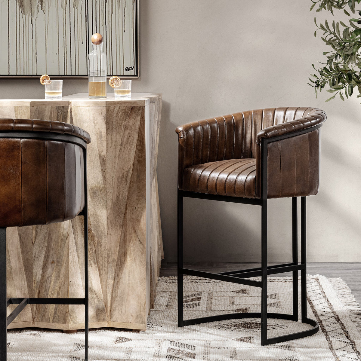 Seville Leather Bar Stool - Rustic Brown