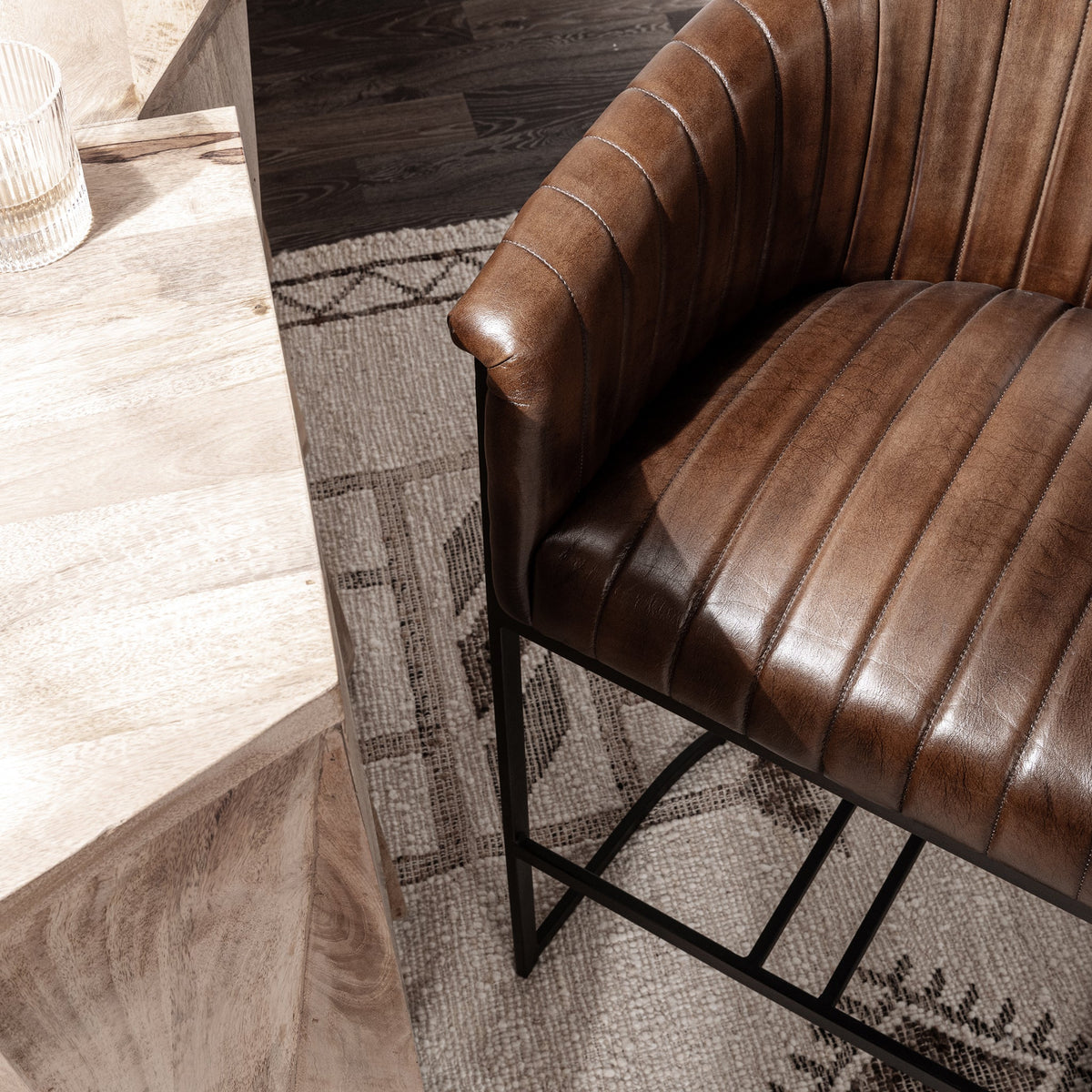 Seville Leather Bar Stool - Rustic Brown