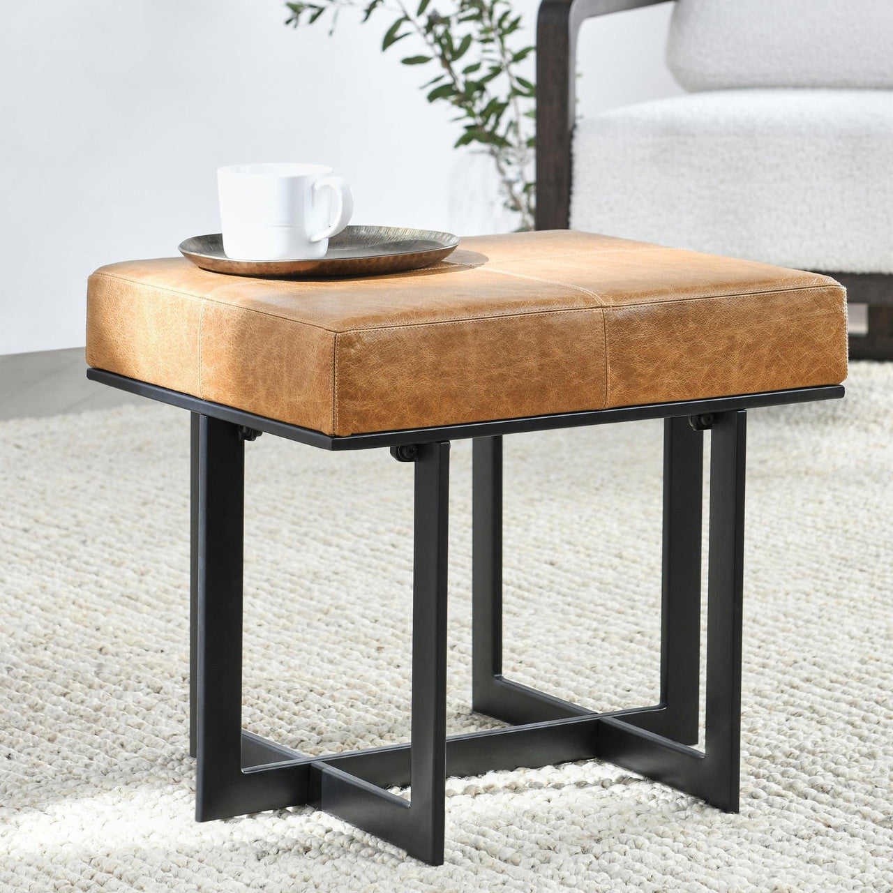 Calvin Leather Rectangle Stool