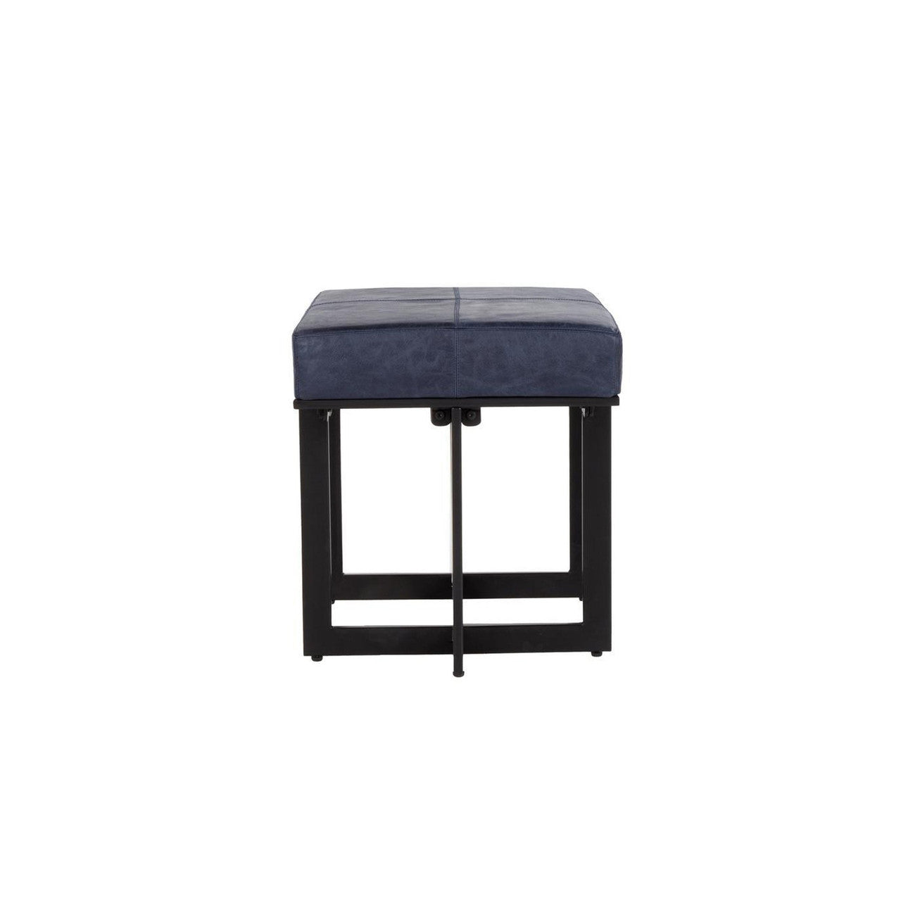 Calvin Leather Rectangle Stool - Nightfall Blue