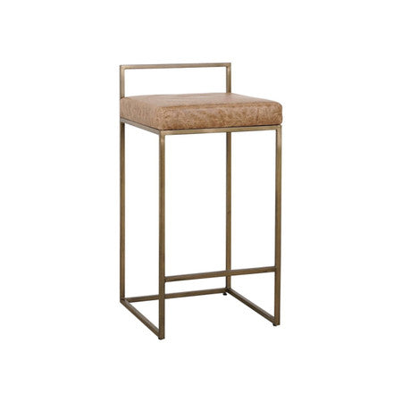 Belfort Leather Counter Stool - Chestnut Brown