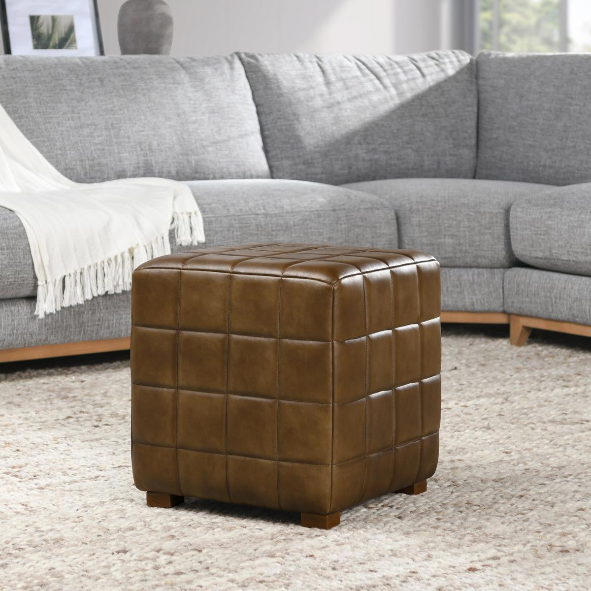 Carlo Leather Square Ottoman