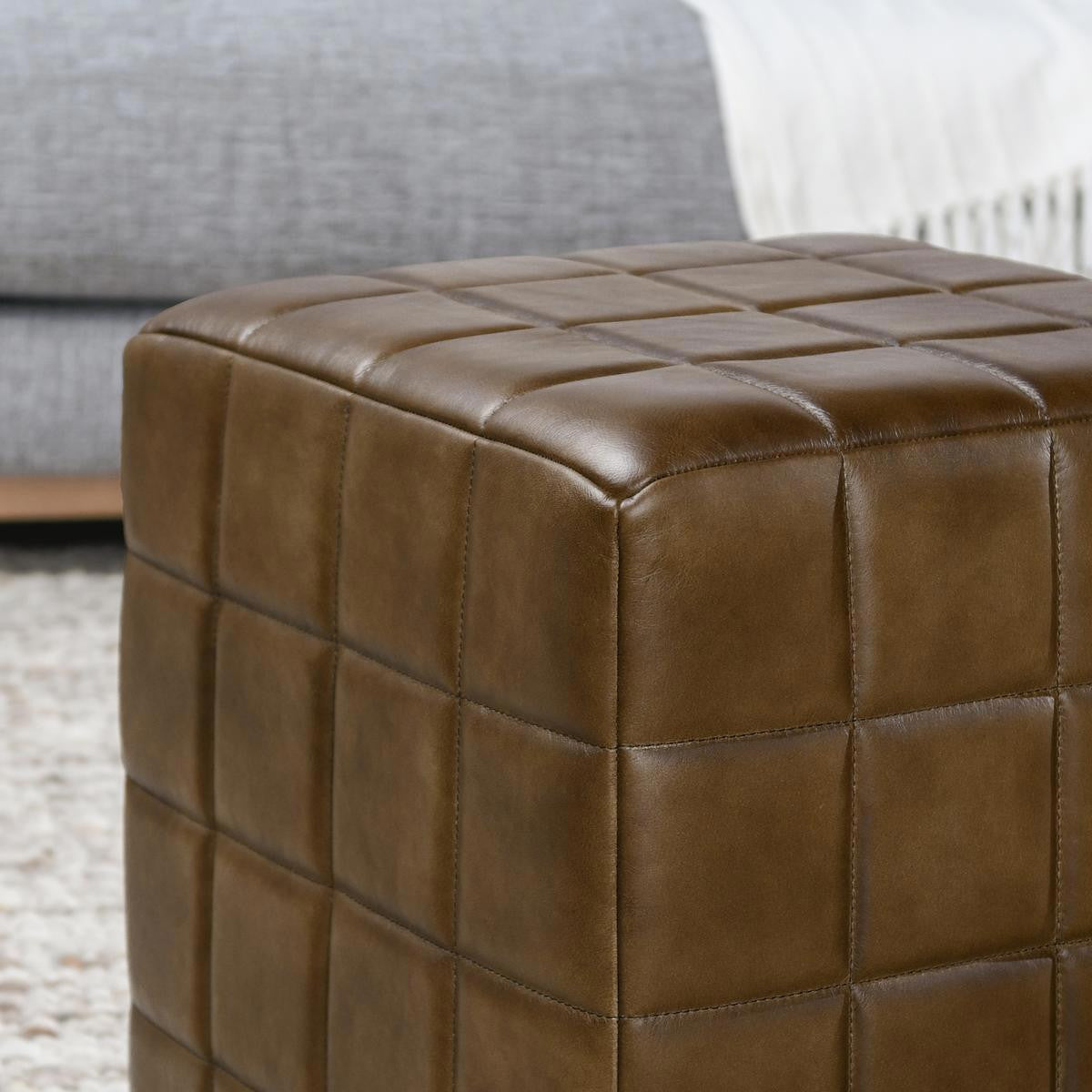 Carlo Leather Square Ottoman