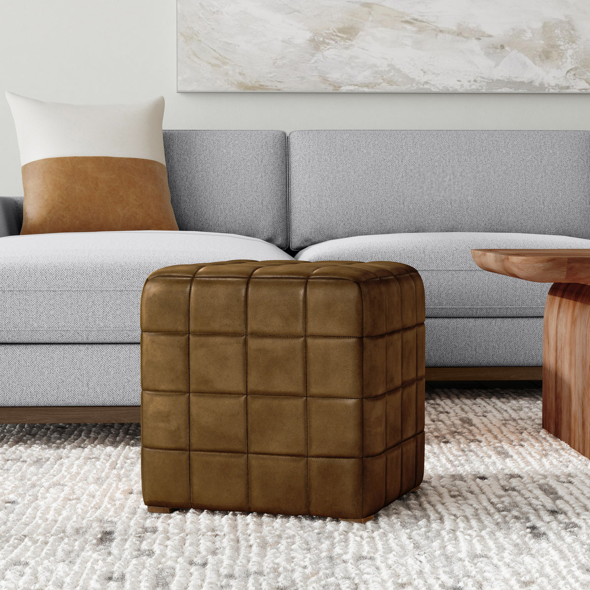 Carlo Leather Square Ottoman
