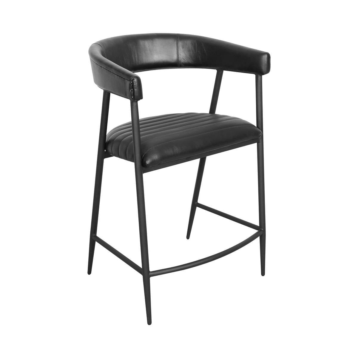 Preston Leather Counter Stool - Jet Black