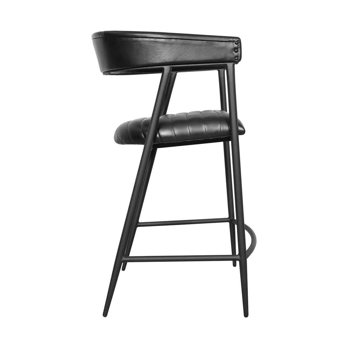 Preston Leather Counter Stool - Jet Black