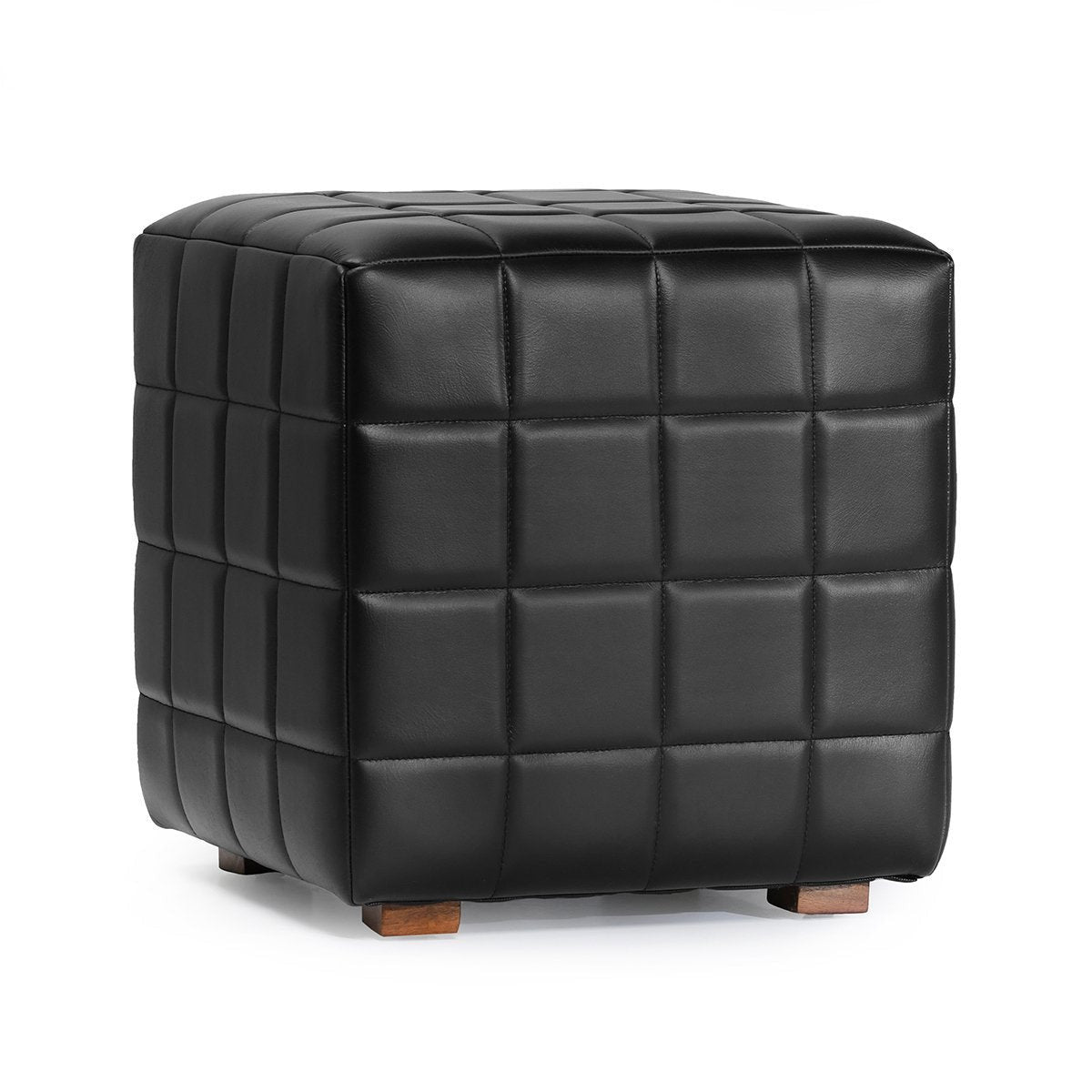 Carlo Leather Square Ottoman - Jet Black