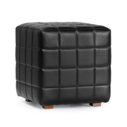 Carlo Leather Square Ottoman - Jet Black