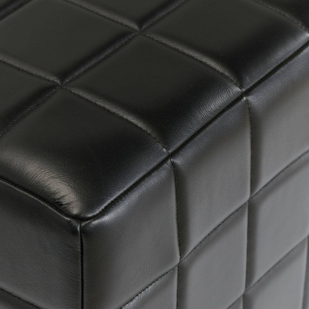 Carlo Leather Square Ottoman - Jet Black