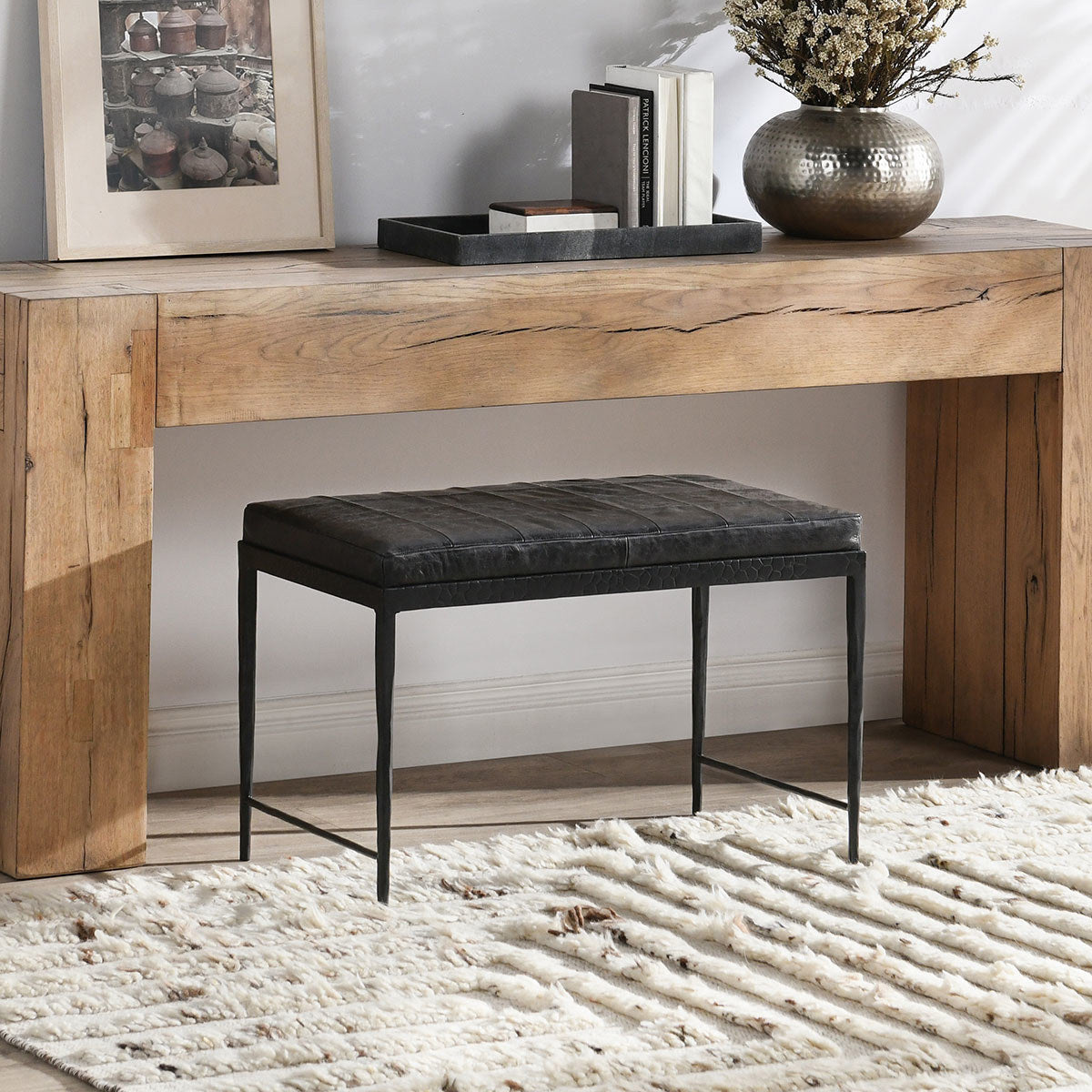 Malo Leather Bench - Onyx
