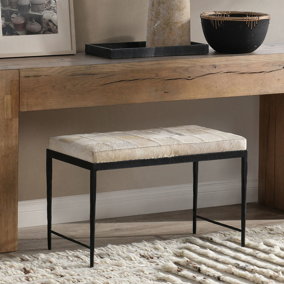 Achen Hide Bench - Ivory