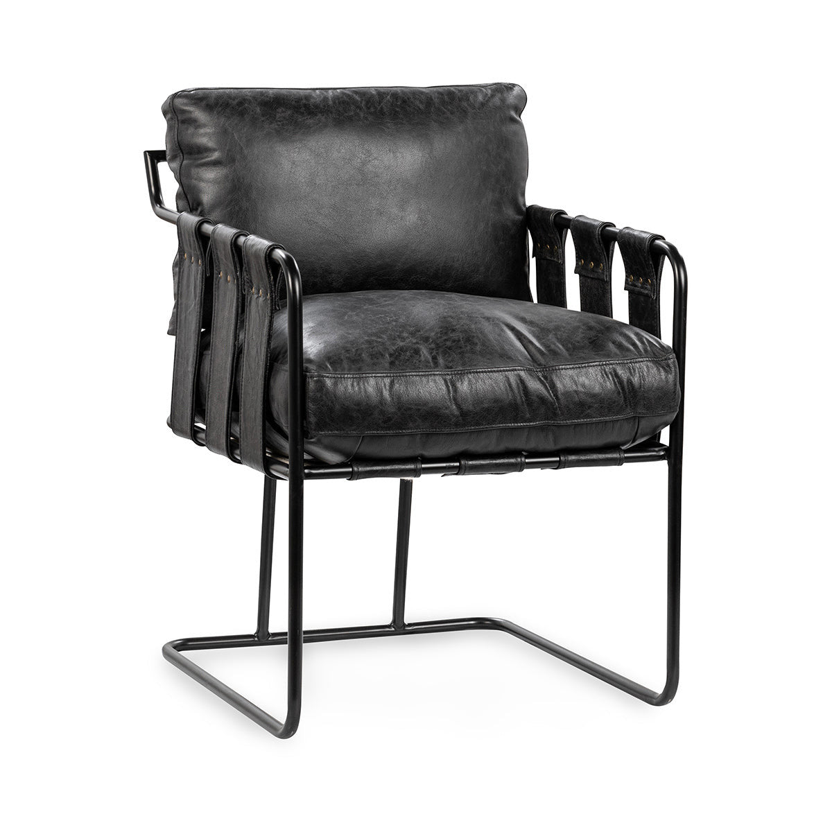 Strapling Leather Dining Chair - Black