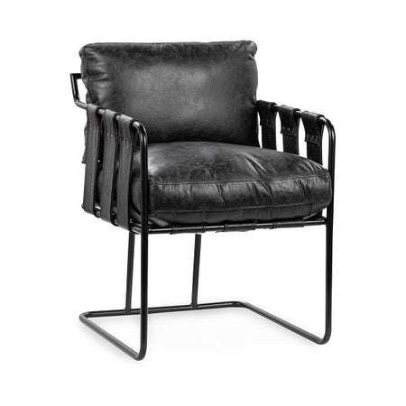Strapling Leather Dining Chair - Black